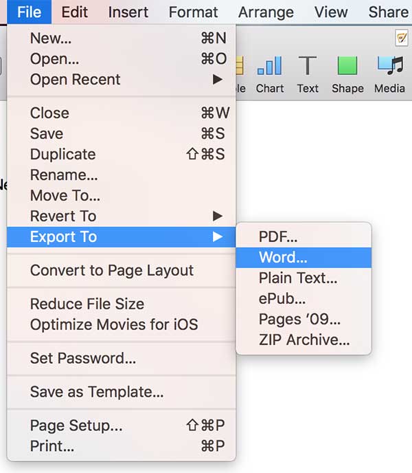 export word to pages for mac